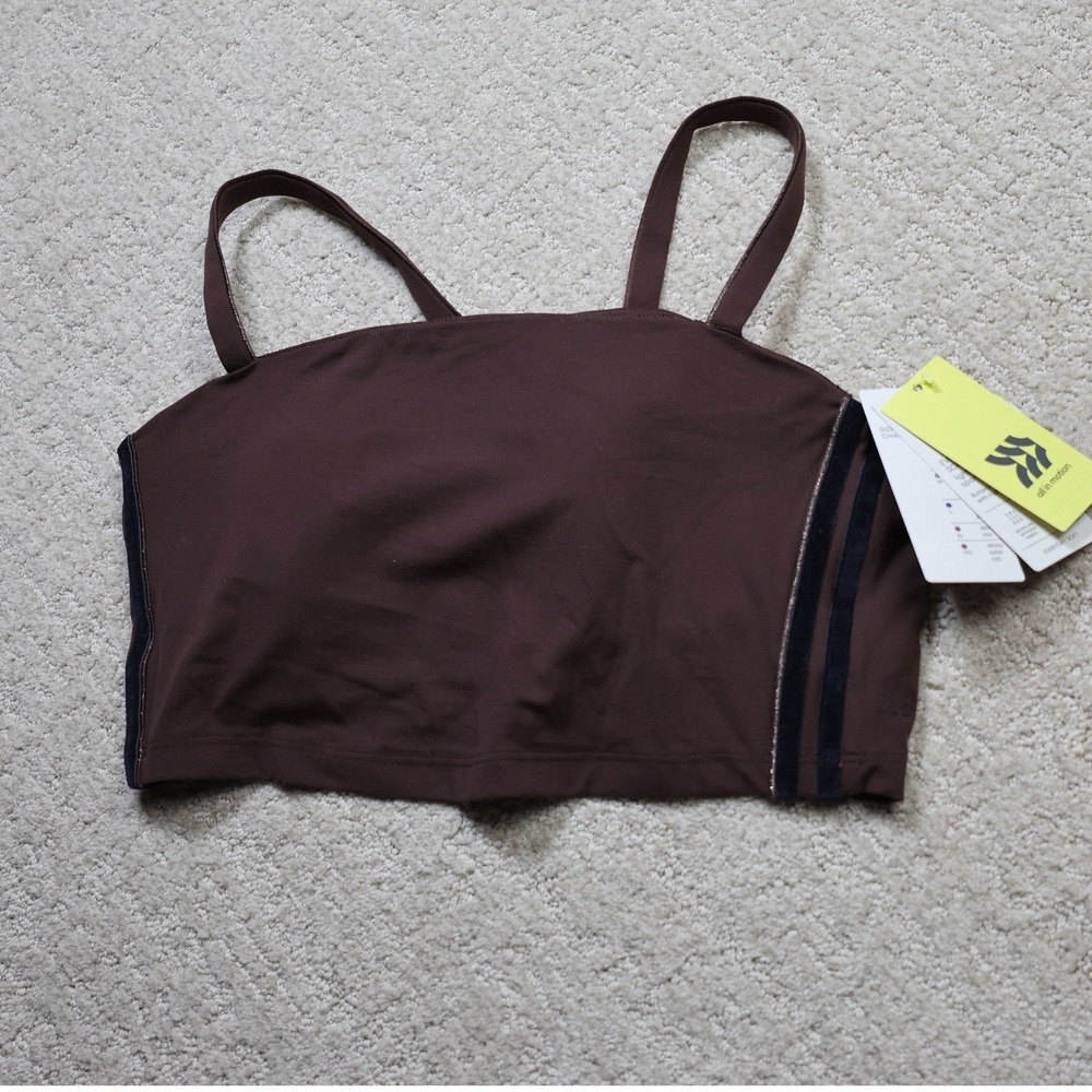 All in Motion Brown Longline Sports Bra Velvet Stripe Square Neck Medium